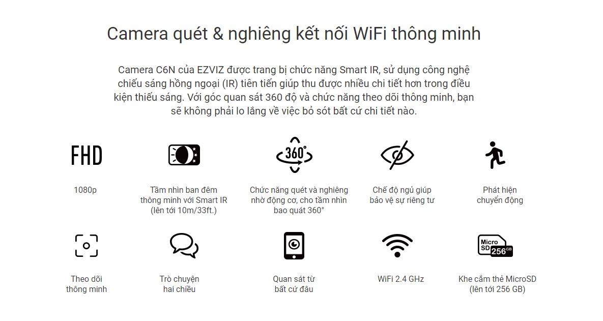 Camera Wifi hồng ngoại EZVIZ C6N 2.0Mp - Full HD 6 Các tính năng Camera EZVIZ C6N