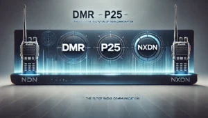 DALL·E 2025 02 19 15.22.07 A clean and modern banner featuring only the logos of DMR P25 and NXDN radio communication standards. The background is sleek with a subtle blue dig